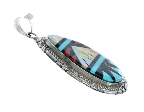 Native American Zuni Multicolor Inlay Sterling Silver Pendant NN20451