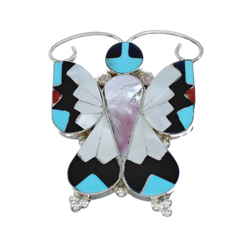 Native American Zuni Multicolor Sterling Silver Butterfly Pendant And Pin NN20449