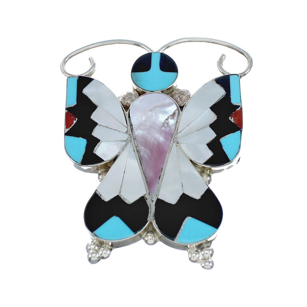 Native American Zuni Multicolor Sterling Silver Butterfly Pendant And Pin NN20449