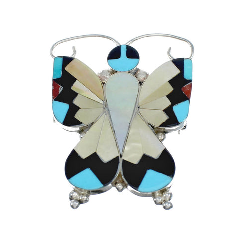 Native American Zuni Multicolor Sterling Silver Butterfly Pendant And Pin NN20450