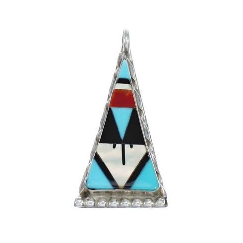 Zuni Indian Sterling Silver And Multicolor Inlay Pendant AX125430