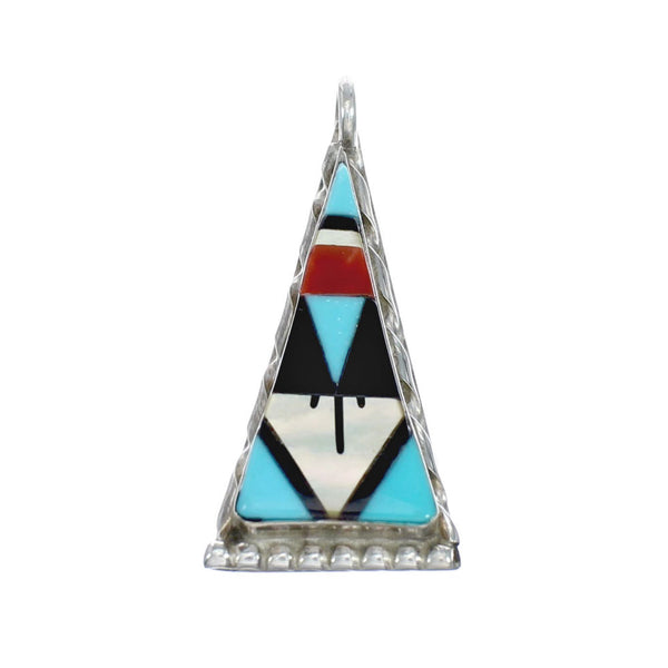 Zuni Indian Sterling Silver And Multicolor Inlay Pendant AX125430