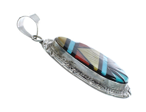 Native American Zuni Multicolor Inlay Sterling Silver Pendant NN20448