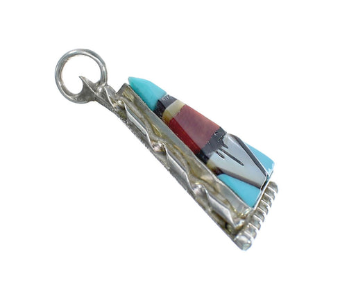Zuni Indian Triangle Sterling Silver And Multicolor Inlay Pendant NN20460