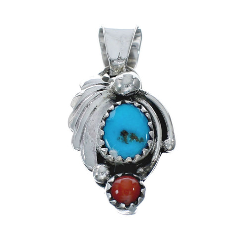 Turquoise Coral Sterling Silver Navajo Indian Pendant NN20452