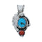 Turquoise Coral Sterling Silver Navajo Indian Pendant NN20452