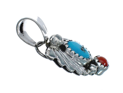 Turquoise Coral Sterling Silver Navajo Indian Pendant NN20452