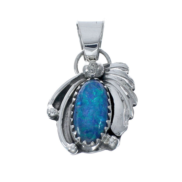 Native American Leaf Blue Opal And Sterling Silver Pendant NN20457