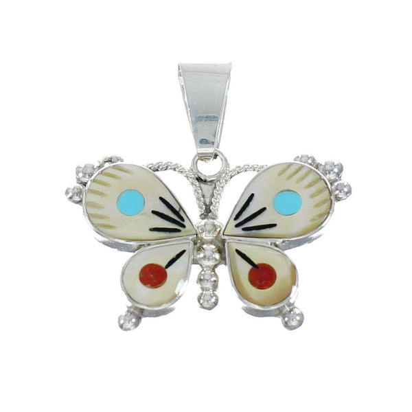 Native American Zuni Multicolor Sterling Silver Butterfly Pendant NX11566