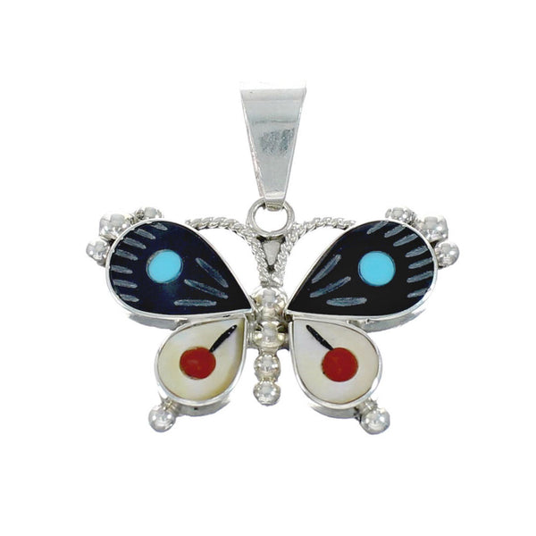 Native American Zuni Multicolor Sterling Silver Butterfly Pendant NX11567