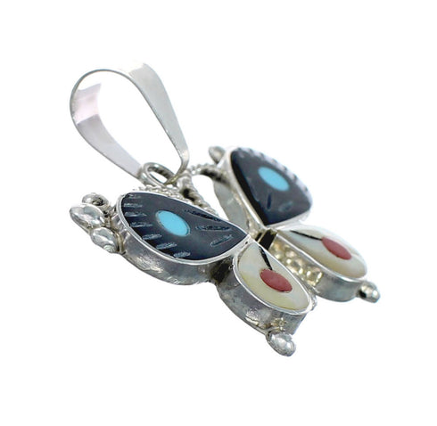 Native American Zuni Multicolor Sterling Silver Butterfly Pendant NX11567