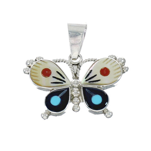 Native American Zuni Multicolor Sterling Silver Butterfly Pendant NX11568
