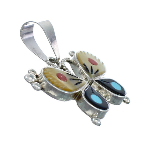 Native American Zuni Multicolor Sterling Silver Butterfly Pendant NX11568
