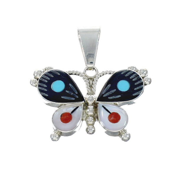 Native American Zuni Multicolor Sterling Silver Butterfly Pendant NX11569