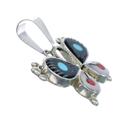 Native American Zuni Multicolor Sterling Silver Butterfly Pendant NX11569