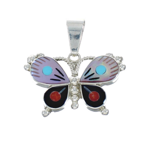 Native American Zuni Multicolor Sterling Silver Butterfly Pendant NX11570