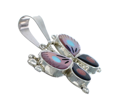 Native American Zuni Multicolor Sterling Silver Butterfly Pendant NX11570