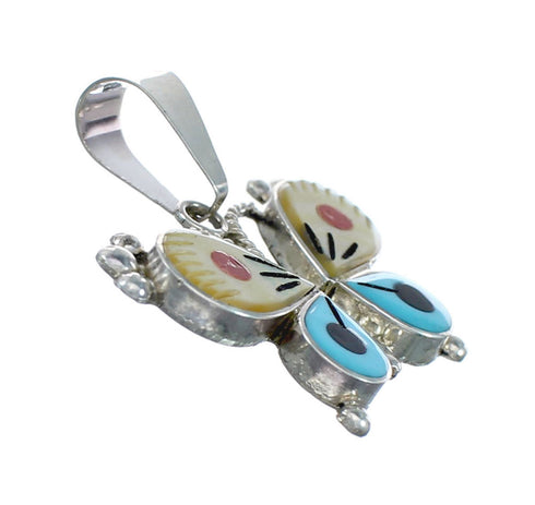 Native American Zuni Multicolor Sterling Silver Butterfly Pendant NX11571