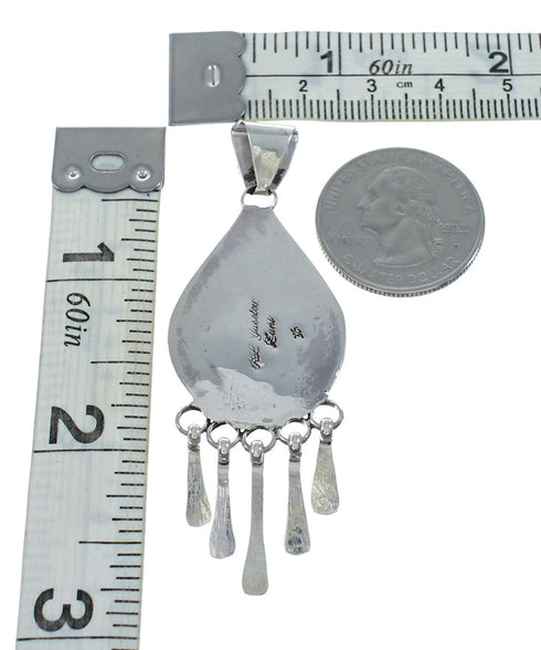 Native American Zuni Multicolor Sterling Silver Sun Tear Drop Pendant NX11563