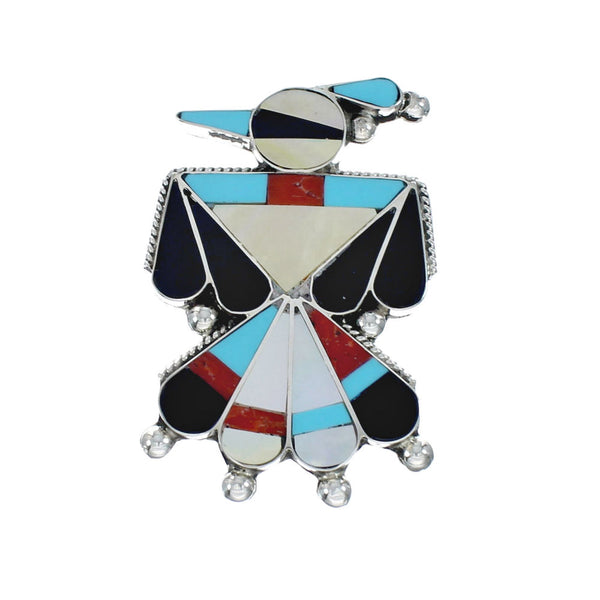 Multicolor Sterling Silver Zuni Thunderbird Pin Pendant NX11556
