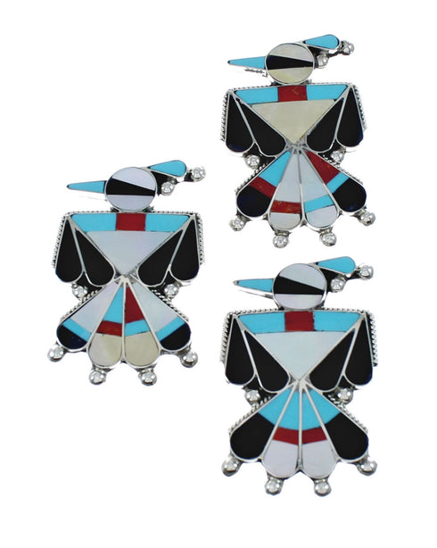 Multicolor Sterling Silver Zuni Thunderbird Pin Pendant NX11556