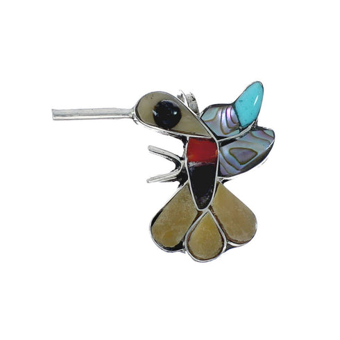 Zuni Multicolor Inlay Genuine Sterling Silver Hummingbird Pin Pendant NX11557