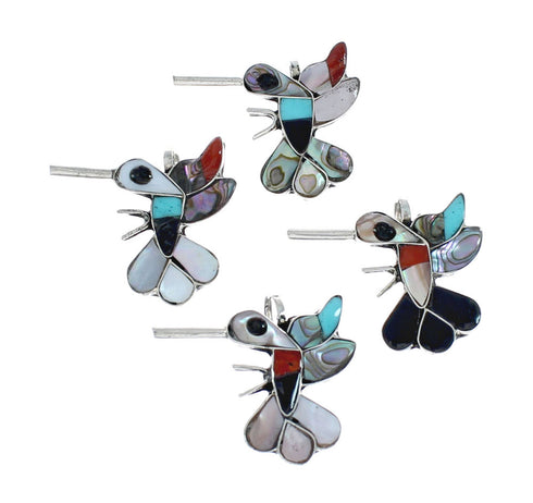 Zuni Multicolor Inlay Genuine Sterling Silver Hummingbird Pin Pendant NX11557