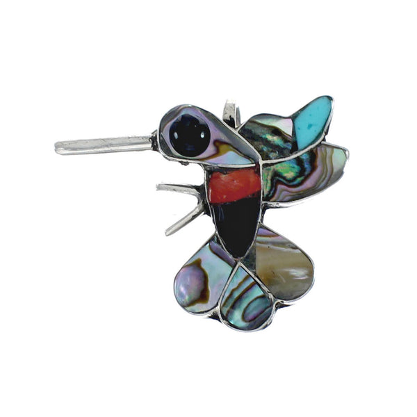 Zuni Multicolor Inlay Genuine Sterling Silver Hummingbird Pin Pendant NX11558