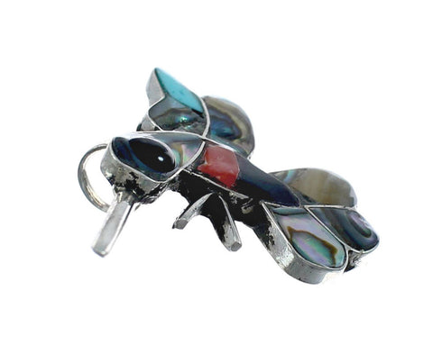 Zuni Multicolor Inlay Genuine Sterling Silver Hummingbird Pin Pendant NX11558