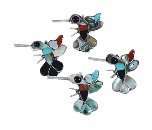 Zuni Multicolor Inlay Genuine Sterling Silver Hummingbird Pin Pendant NX11558