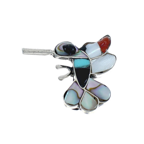 Zuni Multicolor Inlay Genuine Sterling Silver Hummingbird Pin Pendant NX11559