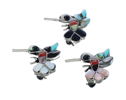 Zuni Multicolor Inlay Genuine Sterling Silver Hummingbird Pin Pendant NX11559