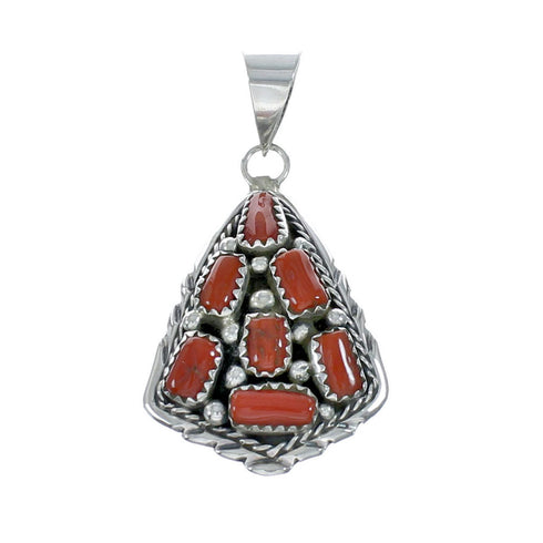 Navajo Jewelry Coral Genuine Sterling Silver Pendant NN20446
