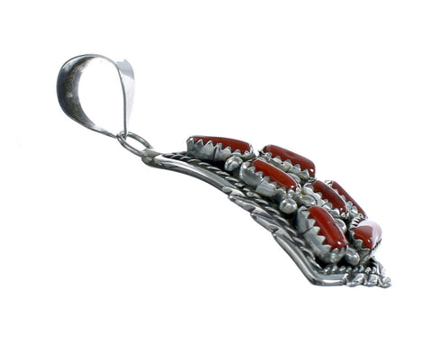 Navajo Jewelry Coral Genuine Sterling Silver Pendant NN20446