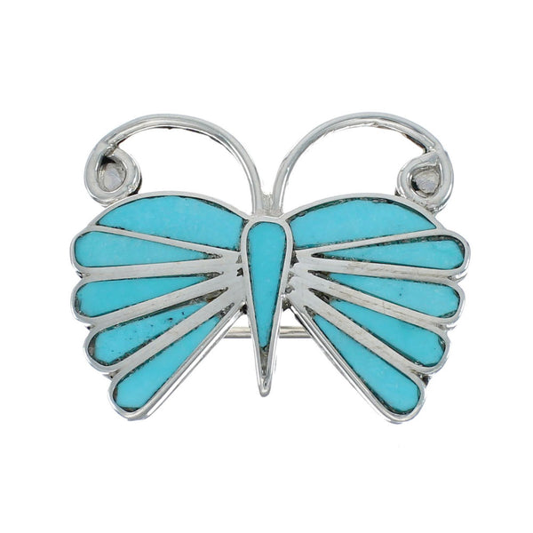 Native American Zuni Turquoise Inlay Butterfly Pin Pendant NN20443