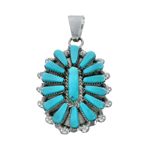 Native American Zuni Sterling Silver & Turquoise Flower Pendant NN20445