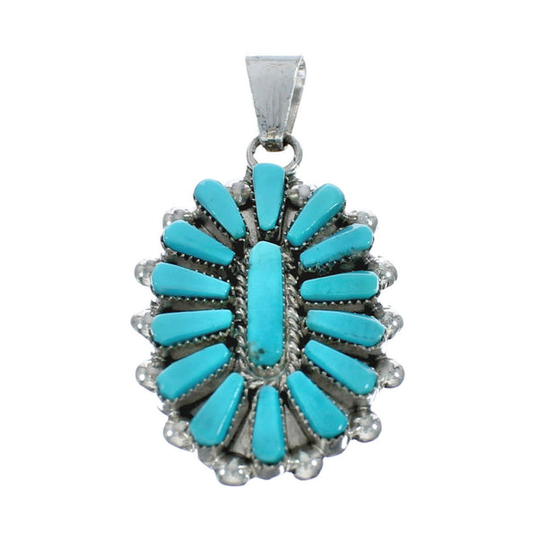 Native American Zuni Sterling Silver & Turquoise Flower Pendant NN20445