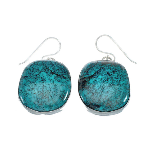 Native American Turquoise Sterling Silver Hook Dangle Navajo Earrings NN20473