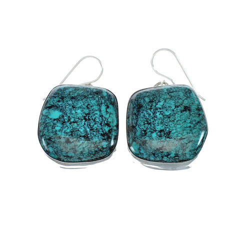 Native American Turquoise Sterling Silver Hook Dangle Navajo Earrings NN20474