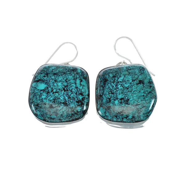 Native American Turquoise Sterling Silver Hook Dangle Navajo Earrings NN20474