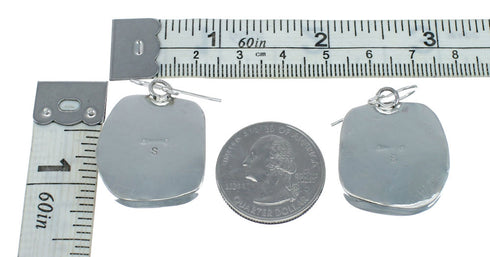 Native American Turquoise Sterling Silver Hook Dangle Navajo Earrings NN20474