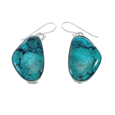 Native American Turquoise Sterling Silver Hook Dangle Navajo Earrings NN20475