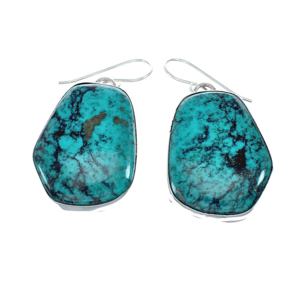 Native American Turquoise Sterling Silver Hook Dangle Navajo Earrings NN20477