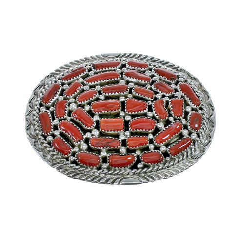 Coral American Indian Sterling Silver Belt Buckle NN20486