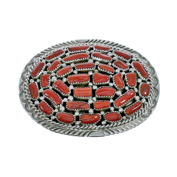 Coral American Indian Sterling Silver Belt Buckle NN20486