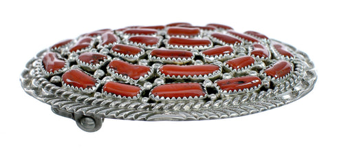Coral American Indian Sterling Silver Belt Buckle NN20486
