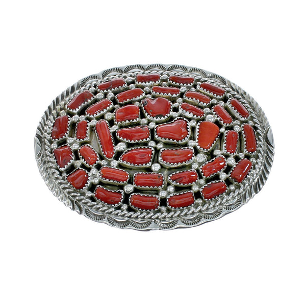 Coral American Indian Sterling Silver Belt Buckle NN20485