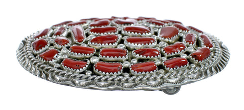 Coral American Indian Sterling Silver Belt Buckle NN20485