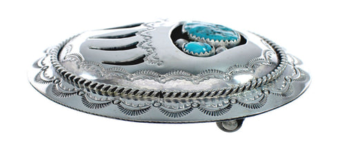 Native American Genuine Sterling Silver Turquoise Bear Paw Belt Buckle NN20484