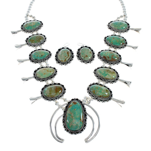 Navajo Kingman Turquoise Sterling Silver Naja Squash Blossom Necklace Set NX11614